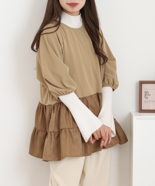 EGLANTINE(エグランティーヌ)の「EGLANTINE ティアードカットソー(Tシャツ/カットソー・レディース・キャメル/ブラック/カーキ・40)」の1枚目の写真