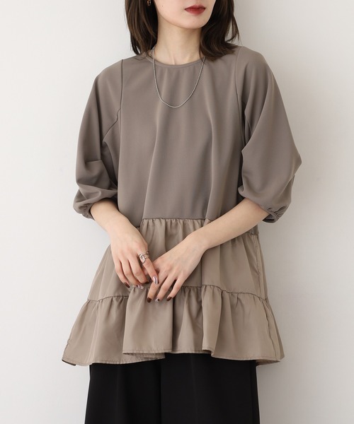 EGLANTINE(エグランティーヌ)の「EGLANTINE ティアードカットソー(Tシャツ/カットソー・レディース・キャメル/ブラック/カーキ・40)」の3枚目の写真