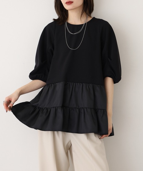 EGLANTINE(エグランティーヌ)の「EGLANTINE ティアードカットソー(Tシャツ/カットソー・レディース・キャメル/ブラック/カーキ・40)」の2枚目の写真