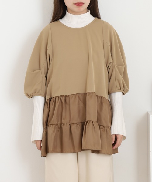 EGLANTINE(エグランティーヌ)の「EGLANTINE ティアードカットソー(Tシャツ/カットソー・レディース・キャメル/ブラック/カーキ・40)」の4枚目の写真