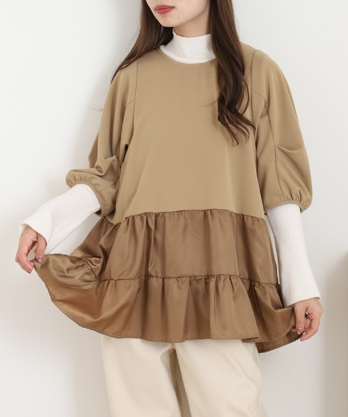 EGLANTINE(エグランティーヌ)の「EGLANTINE ティアードカットソー(Tシャツ/カットソー・レディース・キャメル/ブラック/カーキ・40)」の12枚目の写真