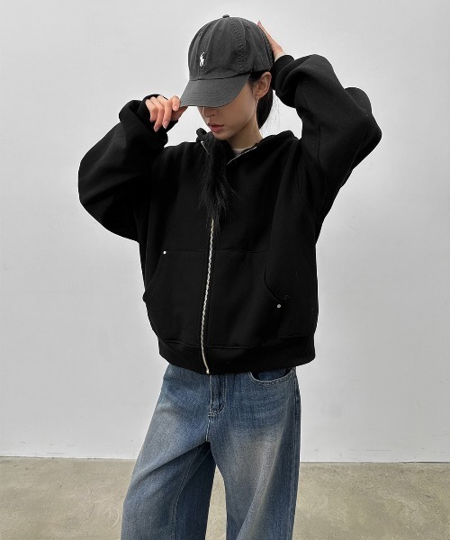 BLACKUP（ブラックアップ）の「[MADE] デルティ起毛オーバージップアップフーディ（パーカー・レディース・ブラック/グレー/チャコール・FREE）」の19枚目の写真