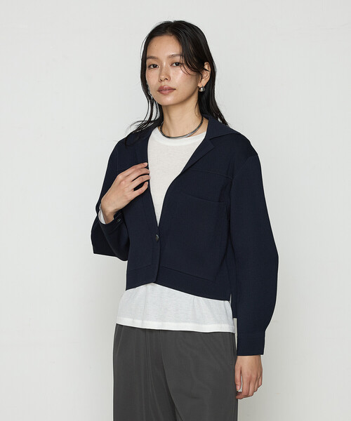 Gabardine K.T(ギャバジンケーティー)の「〔 +サイズ 〕 ブライトストレッチヤーン ミラノリブシャツジャケット(その他アウター・レディース・グレー・13号)」の9枚目の写真