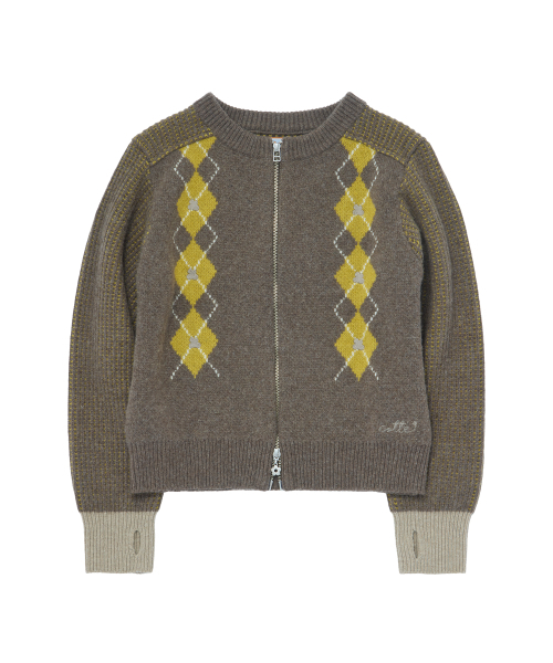 COTTE(コッテ)の「アーガイルツートンリブドジップアップニット(チャコール)(ニット/セーター・レディース・その他・size2/size1)」の2枚目の写真