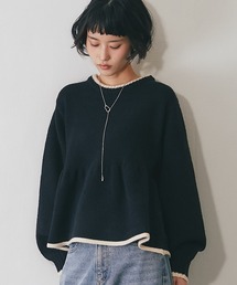 配色ペプラムニット