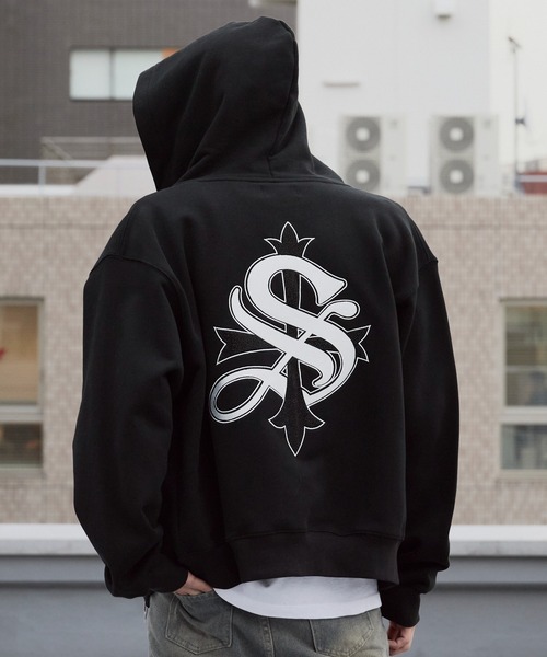 SUPPLIER（サプライヤー）の「SUPPLIER/サプライヤー Cross Zip Hoodie V2 ラインストーン シグネチャーロゴ ジップフーディー（パーカー・メンズ・ブラック/グレー/カモフラージュ・S/M/L）」の6枚目の写真