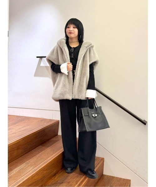 allureville(アルアバイル)の「ウールライクフランネルヨークレスパンツ(その他パンツ・レディース・グレー系その他/ブラック/オフホワイト・2/1)」の17枚目の写真