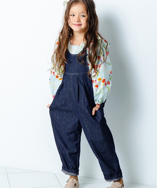 Boribon(ボリボン)の「ココデニムサロペット(サロペット/オーバーオール・キッズ・ストライプ/ネイビー・120/110/100/90/80/70)」の1枚目の写真