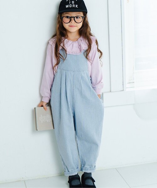 Boribon(ボリボン)の「ココデニムサロペット(サロペット/オーバーオール・キッズ・ストライプ/ネイビー・120/110/100/90/80/70)」の2枚目の写真