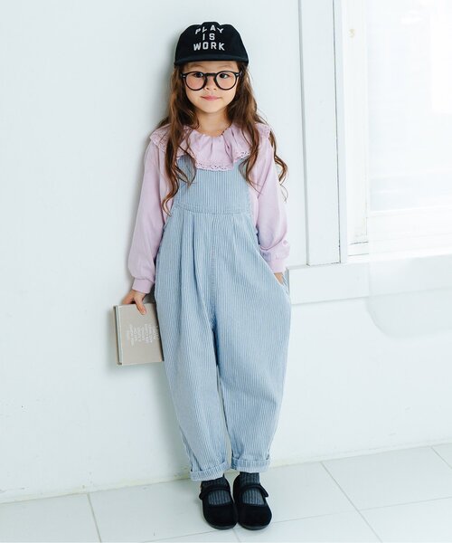 Boribon(ボリボン)の「ココデニムサロペット(サロペット/オーバーオール・キッズ・ストライプ/ネイビー・120/110/100/90/80/70)」の6枚目の写真