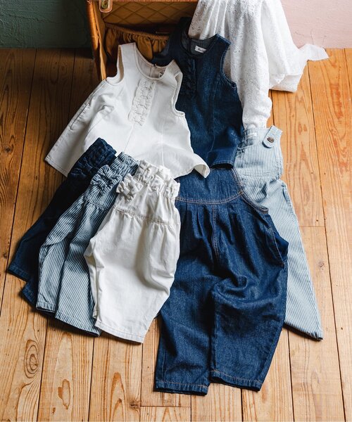 Boribon(ボリボン)の「ココデニムサロペット(サロペット/オーバーオール・キッズ・ストライプ/ネイビー・120/110/100/90/80/70)」の8枚目の写真