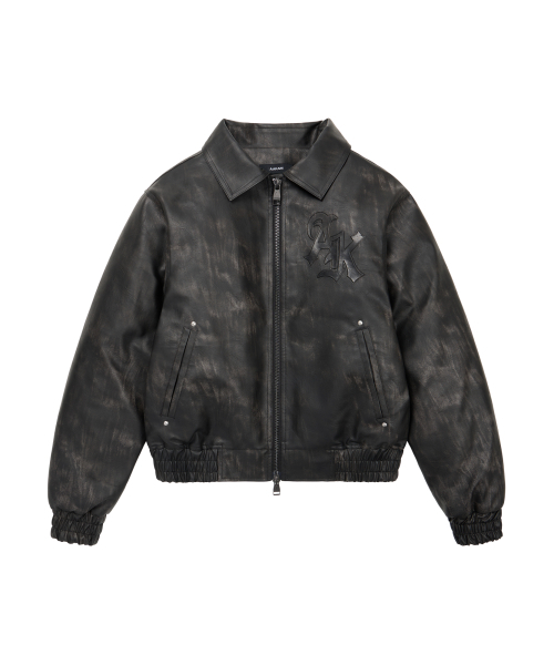 MUSINSA公式 | AAKAM High-Neck Leather Jacket (Black)