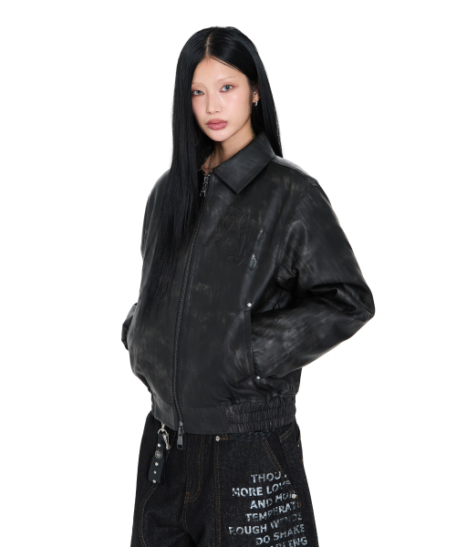 AAKAM（アーカム）の「Embossing Leather Jacket (Black)（ライダースジャケット・レディース・その他・1/2）」の2枚目の写真