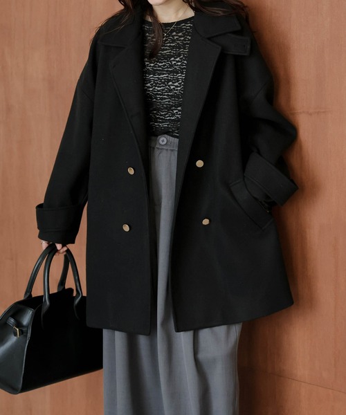セール】ダブルボタンウール混ピーコート（ピーコート）｜AMELY
