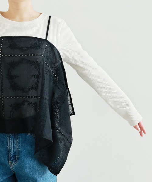 andme(アンドミー)の「【新色追加】パッチワーク風刺繍キャミソールビスチェ(キャミソール・レディース・ブラック/オフホワイト/ブラウン・FREE)」の12枚目の写真