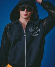 CHIKASHITSU PLUS HIGH】cropped dirty wash double zip hoodie