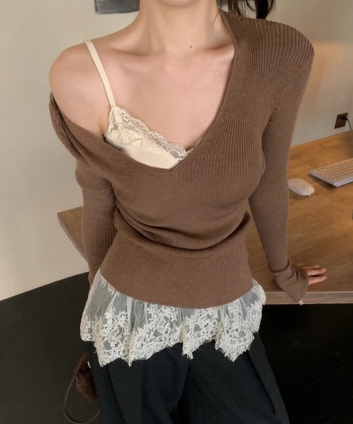 yuue' ( wear )(ユーイ)の「カップ付きレースヘムキャミソール(キャミソール・レディース・ホワイト/ブラック/アイボリー・FREE)」の1枚目の写真