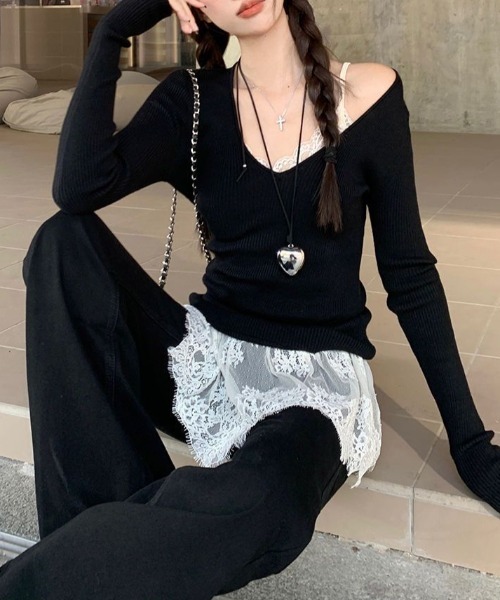 yuue' ( wear )(ユーイ)の「カップ付きレースヘムキャミソール(キャミソール・レディース・ホワイト/ブラック/アイボリー・FREE)」の10枚目の写真