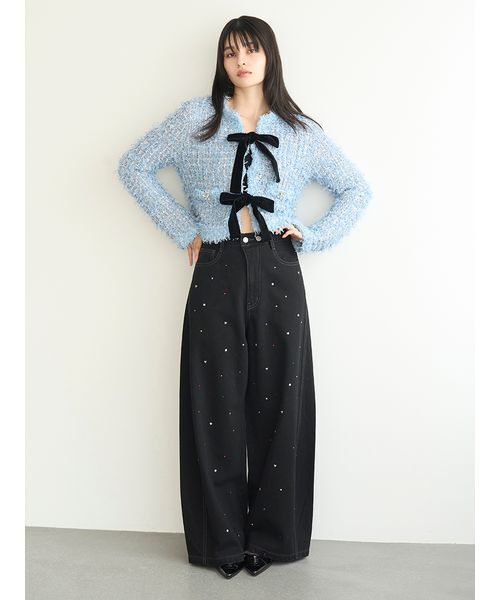 LILY BROWN（リリーブラウン）の「[L.B CANDY STOCK]ラメリボンニットジャケット（ノーカラージャケット・レディース・ホワイト/ブラック/ブルー・F）」の6枚目の写真