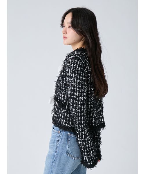 LILY BROWN（リリーブラウン）の「[L.B CANDY STOCK]ラメリボンニットジャケット（ノーカラージャケット・レディース・ホワイト/ブラック/ブルー・F）」の10枚目の写真