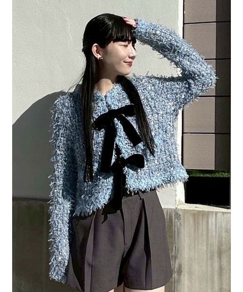 LILY BROWN（リリーブラウン）の「[L.B CANDY STOCK]ラメリボンニットジャケット（ノーカラージャケット・レディース・ホワイト/ブラック/ブルー・F）」の21枚目の写真