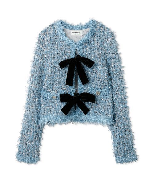 LILY BROWN（リリーブラウン）の「[L.B CANDY STOCK]ラメリボンニットジャケット（ノーカラージャケット・レディース・ホワイト/ブラック/ブルー・F）」の22枚目の写真