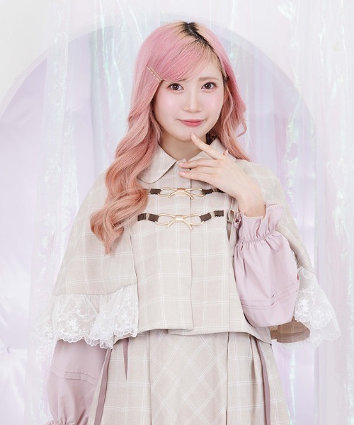 axes femme POETIQUE（アクシーズファムポエティック）の「リボンビット付きケープジャケット（テーラードジャケット・レディース・ブラック/ベージュ/ミント・MEDIUM）」の2枚目の写真