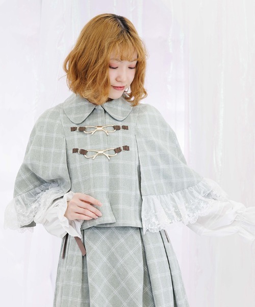 axes femme POETIQUE（アクシーズファムポエティック）の「リボンビット付きケープジャケット（テーラードジャケット・レディース・ブラック/ベージュ/ミント・MEDIUM）」の3枚目の写真