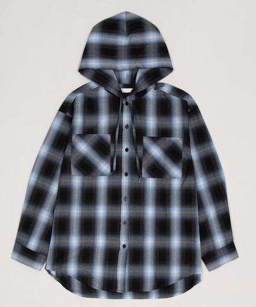 WEGO（ウィゴー）の「WEGO/【26年春新作】フードチェックシャツ（シャツ/ブラウス・レディース・ブラック/サックスブルー/レッド/ピンク・FREE）」の8枚目の写真