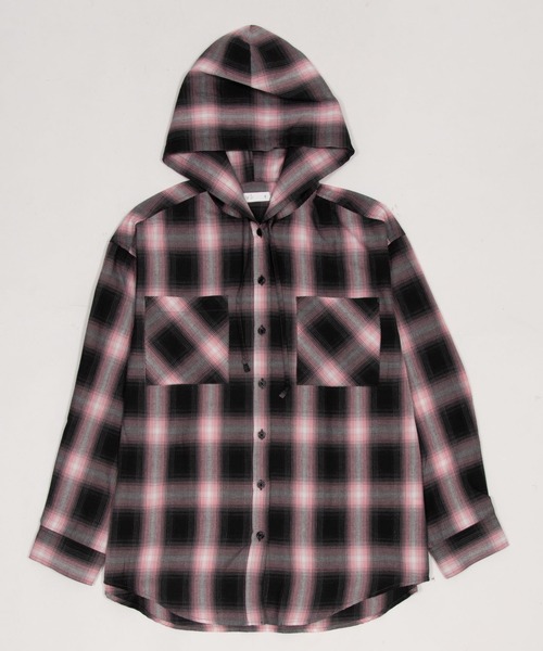 WEGO（ウィゴー）の「WEGO/【26年春新作】フードチェックシャツ（シャツ/ブラウス・レディース・ブラック/サックスブルー/レッド/ピンク・FREE）」の6枚目の写真