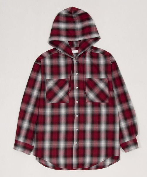 WEGO（ウィゴー）の「WEGO/【26年春新作】フードチェックシャツ（シャツ/ブラウス・レディース・ブラック/サックスブルー/レッド/ピンク・FREE）」の7枚目の写真