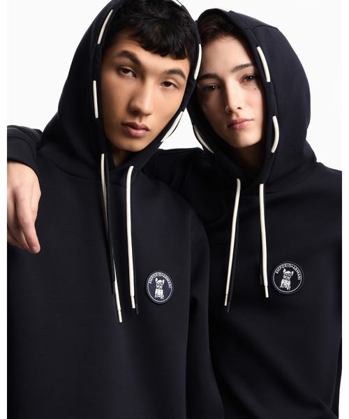 EMPORIO ARMANI(エンポリオアルマーニ)の「【エンポリオ アルマーニ】ルーズフィット フード付きスウェットシャツ ダブルジャージー フレンチブルドッグパッチ(スウェット・メンズ・ネイビー・X-LARGE/SMALL/MEDIUM/LARGE)」の6枚目の写真