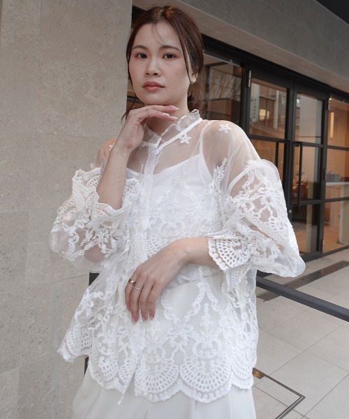 CORNERS(コーナーズ)の「オーガンジーレースブラウス(インナー付き)(シャツ/ブラウス・レディース・ベージュ系その他/ホワイト/ブラック・M)」の17枚目の写真