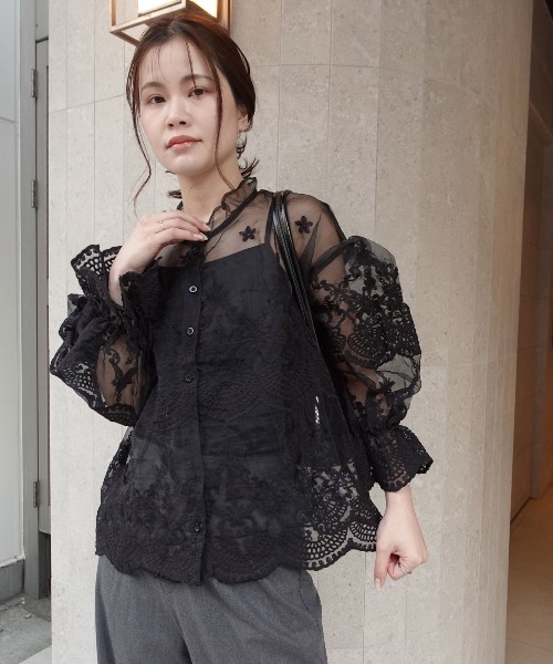 CORNERS(コーナーズ)の「オーガンジーレースブラウス(インナー付き)(シャツ/ブラウス・レディース・ベージュ系その他/ホワイト/ブラック・M)」の20枚目の写真