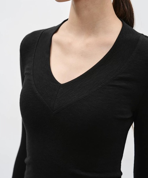 EIGHTHMONTH(エイスマンス)の「ディープVネックフィットトップス EM26s033【EIGHTHMONTH】(Tシャツ/カットソー・レディース・アイボリー/ブラック・S/M)」の15枚目の写真