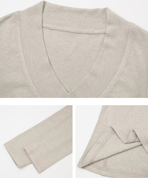 EIGHTHMONTH(エイスマンス)の「ディープVネックフィットトップス EM26s033【EIGHTHMONTH】(Tシャツ/カットソー・レディース・アイボリー/ブラック・S/M)」の4枚目の写真