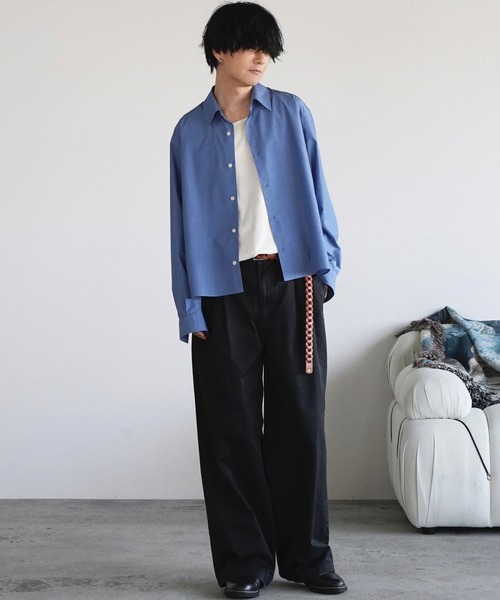 WYM MICRO SPAN CROPPED SHIRT サイズM MICRO MICRO SPAN CROPPED SHIRT ブルー SPAN CROPPED SHIRT（シャツ