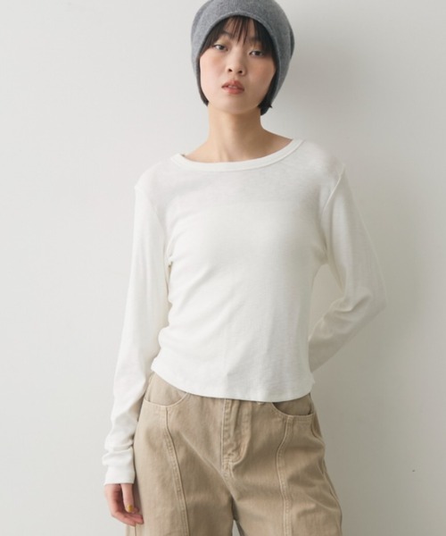 full/fill.(フルフィル)の「basic rib T / ベーシックリブT(Tシャツ/カットソー・レディース・ホワイト/ネイビー/ダークグレー・FREE)」の5枚目の写真