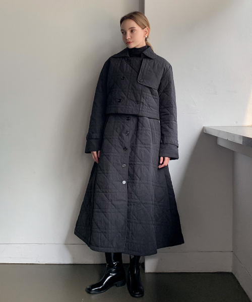 VASCARA（バスカラ）の「[SET] Double Quilted Belted One-piece+Jacket Set-up（ワンピース・レディース・ブラック・FREE）」の2枚目の写真