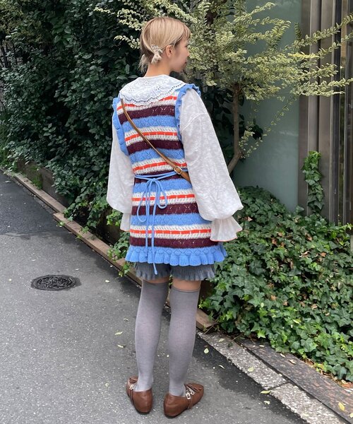 HELLO.SANFRANCISCO(ハローサンフランシスコ)の「【HELLO.SANFRANCISCO/ハローサンフランシスコ】透かし柄ボーダーニットチュニック(ニット/セーター・レディース・サックスブルー/レッド・ONE SIZE)」の10枚目の写真