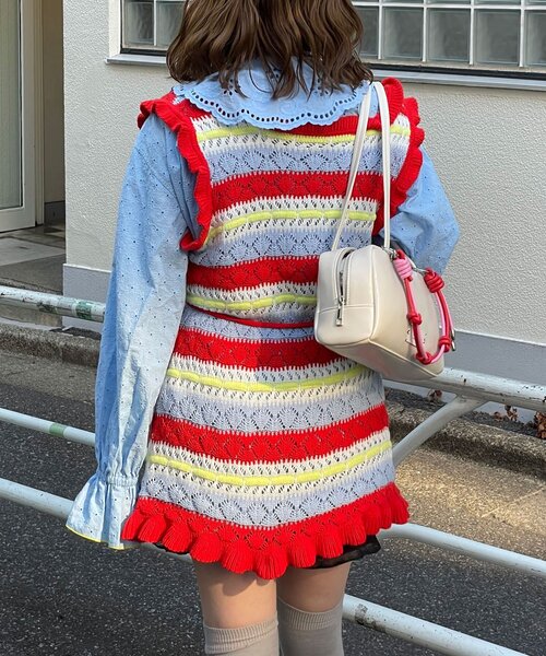 HELLO.SANFRANCISCO(ハローサンフランシスコ)の「【HELLO.SANFRANCISCO/ハローサンフランシスコ】透かし柄ボーダーニットチュニック(ニット/セーター・レディース・サックスブルー/レッド・ONE SIZE)」の15枚目の写真