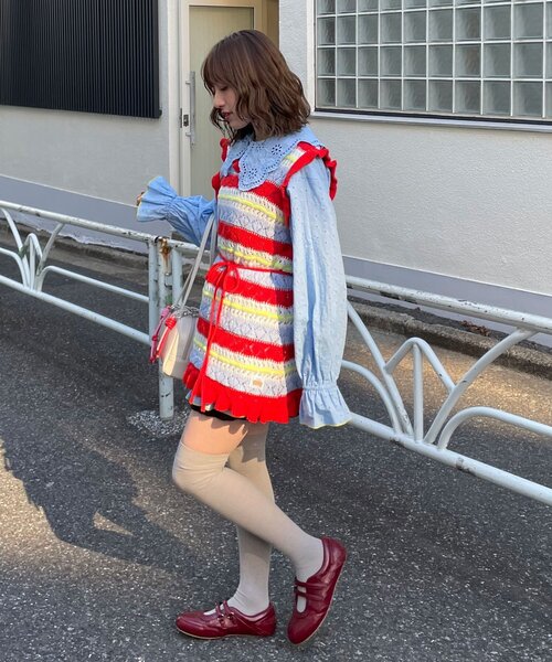 HELLO.SANFRANCISCO(ハローサンフランシスコ)の「【HELLO.SANFRANCISCO/ハローサンフランシスコ】透かし柄ボーダーニットチュニック(ニット/セーター・レディース・サックスブルー/レッド・ONE SIZE)」の17枚目の写真