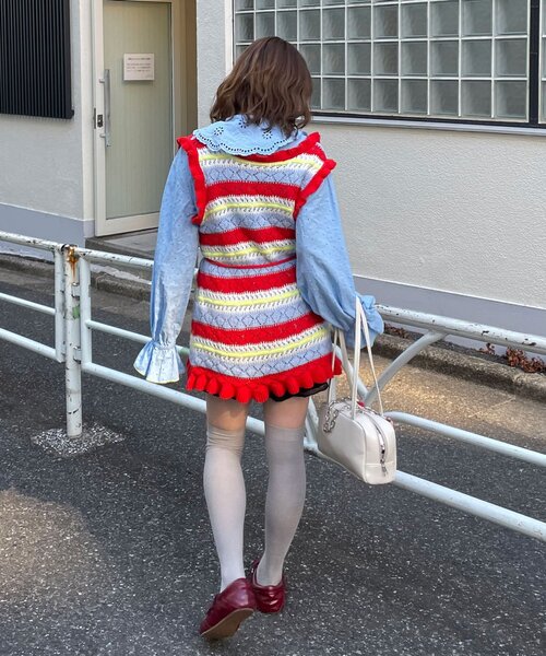 HELLO.SANFRANCISCO(ハローサンフランシスコ)の「【HELLO.SANFRANCISCO/ハローサンフランシスコ】透かし柄ボーダーニットチュニック(ニット/セーター・レディース・サックスブルー/レッド・ONE SIZE)」の18枚目の写真