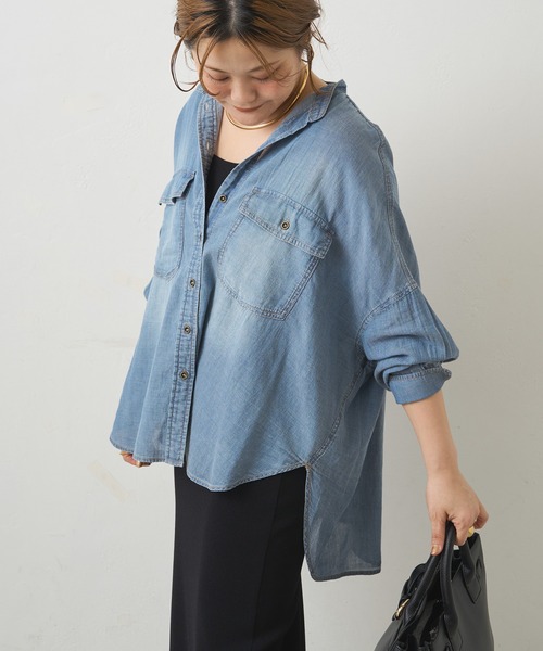 PUAL CE CIN（ピュアルセシン）の「シアーデニムバンドカラーシャツ（シャツ/ブラウス・レディース・ブルー/インディゴブルー・FREE）」の20枚目の写真