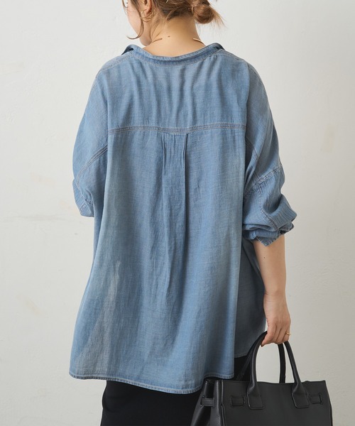 PUAL CE CIN（ピュアルセシン）の「シアーデニムバンドカラーシャツ（シャツ/ブラウス・レディース・ブルー/インディゴブルー・FREE）」の10枚目の写真