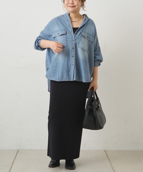 PUAL CE CIN（ピュアルセシン）の「シアーデニムバンドカラーシャツ（シャツ/ブラウス・レディース・ブルー/インディゴブルー・FREE）」の11枚目の写真