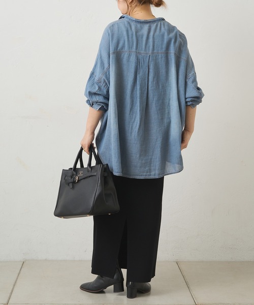 PUAL CE CIN（ピュアルセシン）の「シアーデニムバンドカラーシャツ（シャツ/ブラウス・レディース・ブルー/インディゴブルー・FREE）」の13枚目の写真