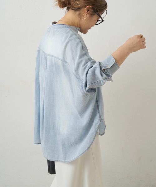 PUAL CE CIN（ピュアルセシン）の「シアーデニムバンドカラーシャツ（シャツ/ブラウス・レディース・ブルー/インディゴブルー・FREE）」の22枚目の写真