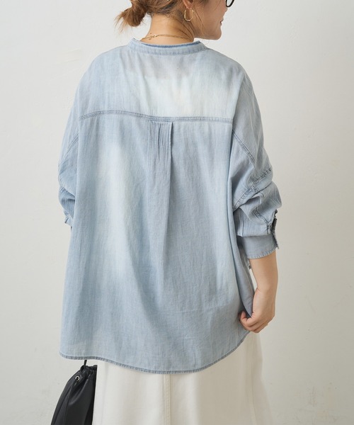 PUAL CE CIN（ピュアルセシン）の「シアーデニムバンドカラーシャツ（シャツ/ブラウス・レディース・ブルー/インディゴブルー・FREE）」の16枚目の写真