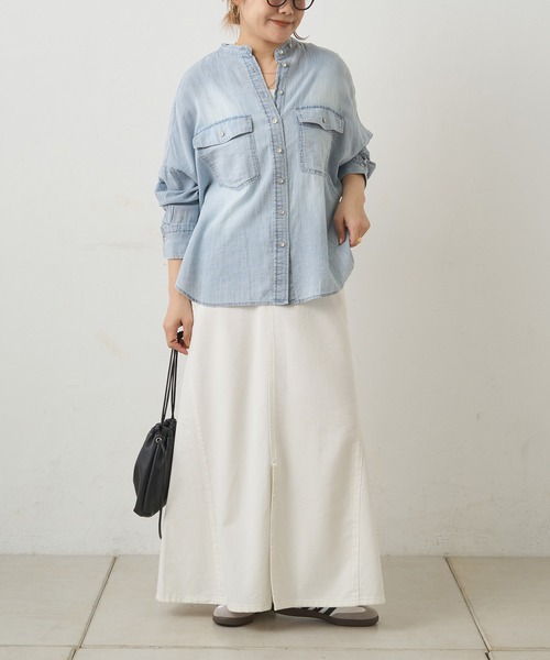 PUAL CE CIN（ピュアルセシン）の「シアーデニムバンドカラーシャツ（シャツ/ブラウス・レディース・ブルー/インディゴブルー・FREE）」の17枚目の写真